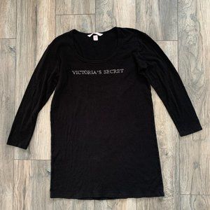VICTORIA'S SECRET BLACK & SILVER BLING LONG SLEEVE NIGHTGOWN XS-NICE!